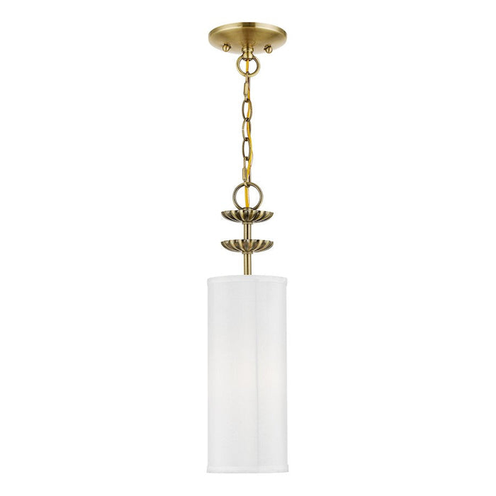 Livex Brookdale 1 Light Mini Pendant, Off-White/White Inside