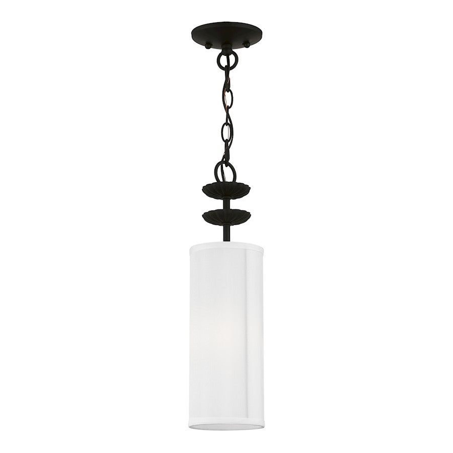 Livex Brookdale 1 Light Mini Pendant, Black/Off-White/White Inside - 42981-04