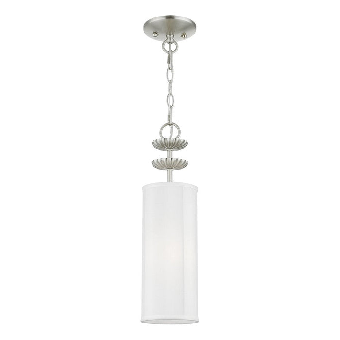 Livex Brookdale 1 Light Mini Pendant, Nickel/Off-White/White Inside - 42981-91