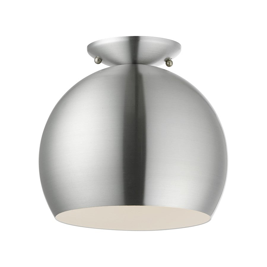 Livex Piedmont 1 Light Semi-Flush Mount, Aluminum/White Inside - 43390-66