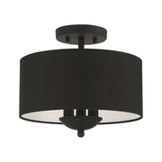 Livex Birchwood 3 Light Semi-Flush Mount, Black/White Fabric Inside - 43441-04