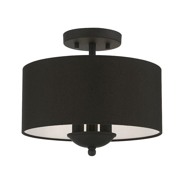 Livex Birchwood 3 Light Semi-Flush Mount, Black/White Fabric Inside - 43441-04