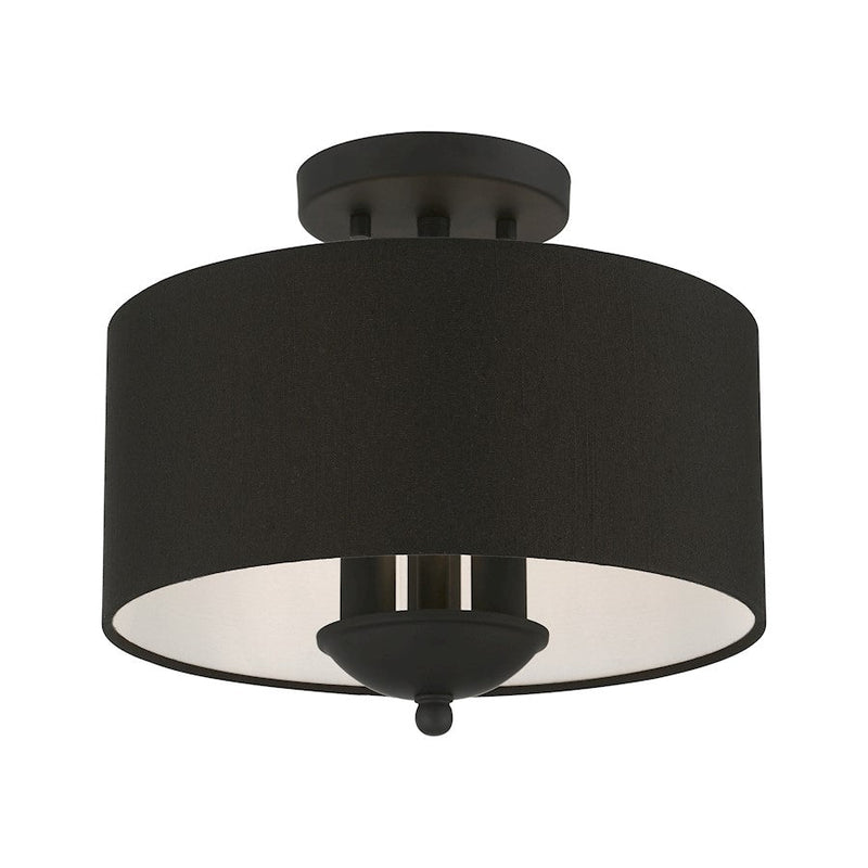 Livex Birchwood 3 Light Semi-Flush Mount, Black/White Fabric Inside
