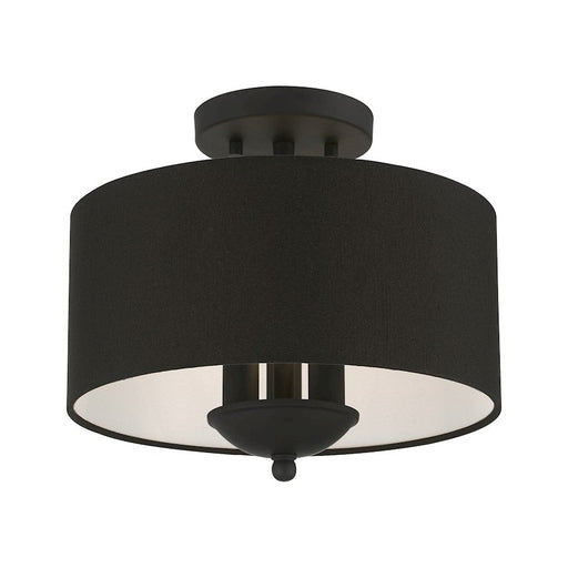 Livex Birchwood 3 Light Semi-Flush Mount, Black/White Fabric Inside