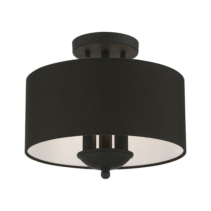 Livex Birchwood 3 Light Semi-Flush Mount, Black/White Fabric Inside