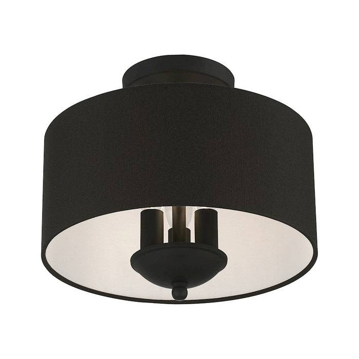 Livex Birchwood 3 Light Semi-Flush Mount, Black/White Fabric Inside