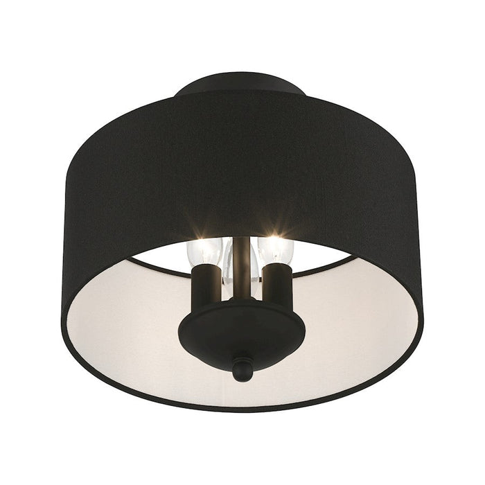 Livex Birchwood 3 Light Semi-Flush Mount, Black/White Fabric Inside