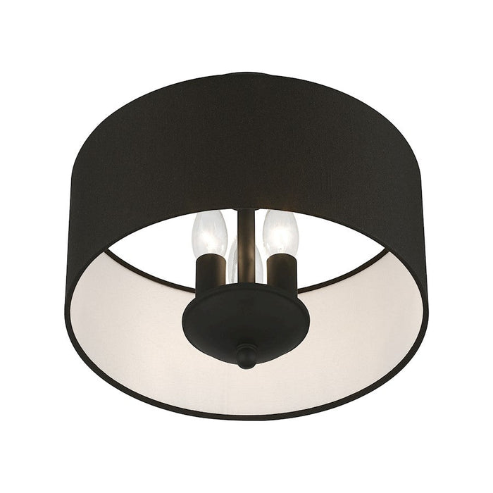 Livex Birchwood 3 Light Semi-Flush Mount, Black/White Fabric Inside