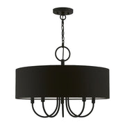 Livex Birchwood 5 Light Pendant Chandelier, Black/White Fabric Inside - 43445-04