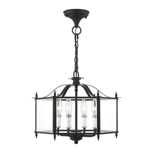 Livex Livingston 4 Light Convertible Pendant/Semi-Flush, BK/NK/Beveled - 4398-04