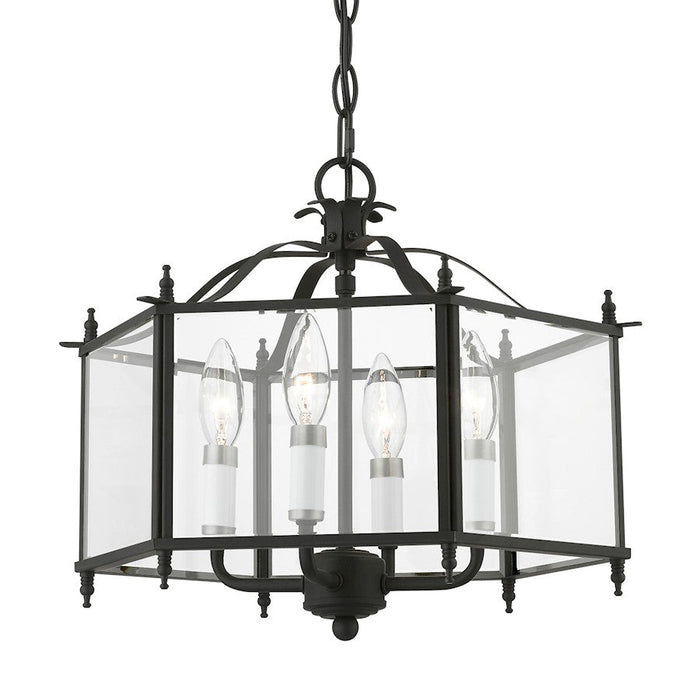 Livex Livingston 4 Light Convertible Pendant/Semi-Flush, Bk/Nk/Beveled