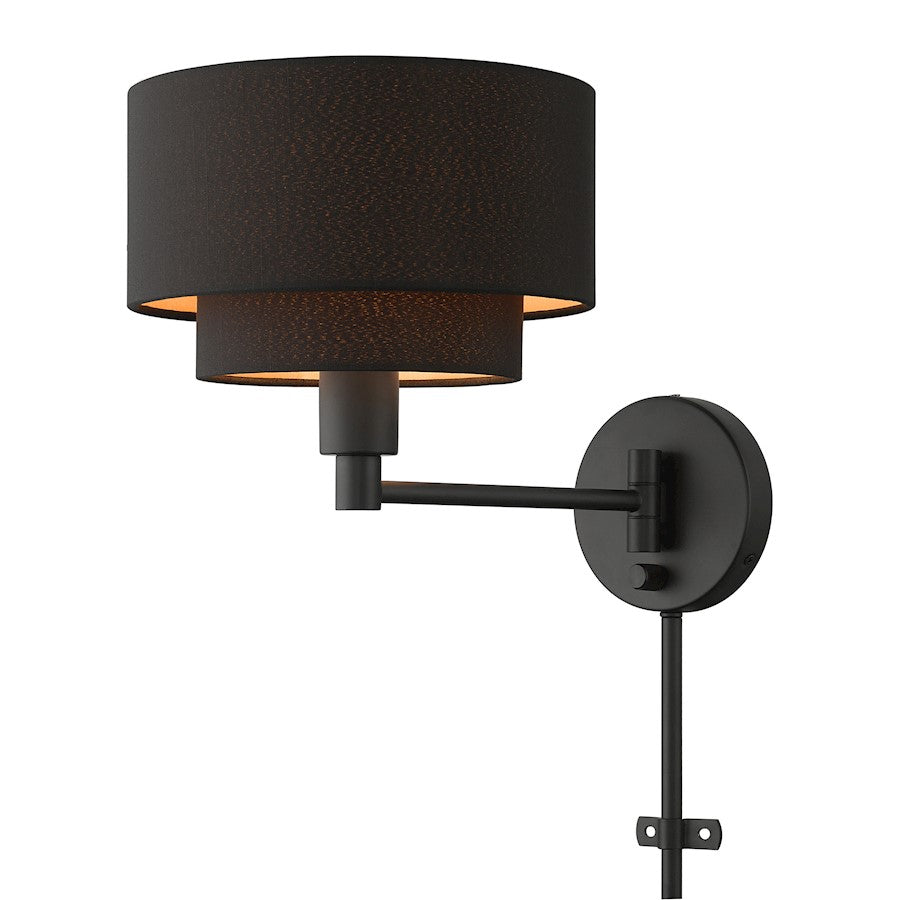 Livex Sentosa 1 Light Swing Arm Wall Lamp, Black/Orange Fabric Inside - 45080-04