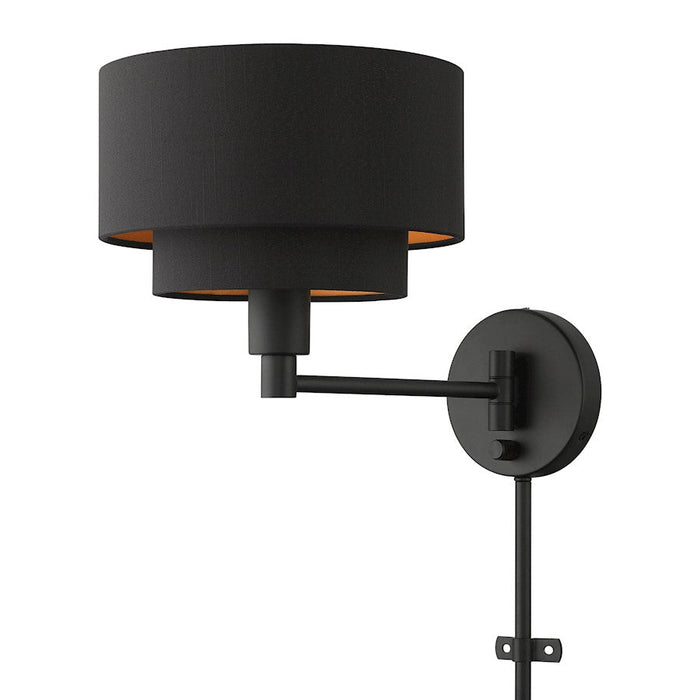 Livex Sentosa 1 Light Swing Arm Wall Lamp, Black/Orange Fabric Inside