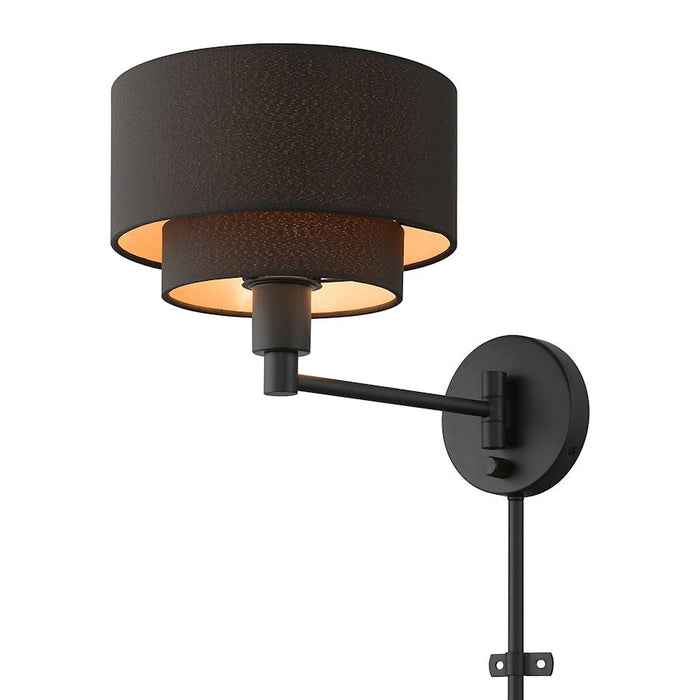 Livex Sentosa 1 Light Swing Arm Wall Lamp, Black/Orange Fabric Inside