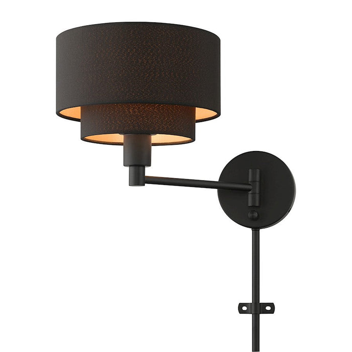 Livex Sentosa 1 Light Swing Arm Wall Lamp, Black/Orange Fabric Inside