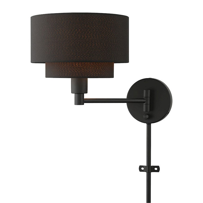 Livex Sentosa 1 Light Swing Arm Wall Lamp, Black/Orange Fabric Inside