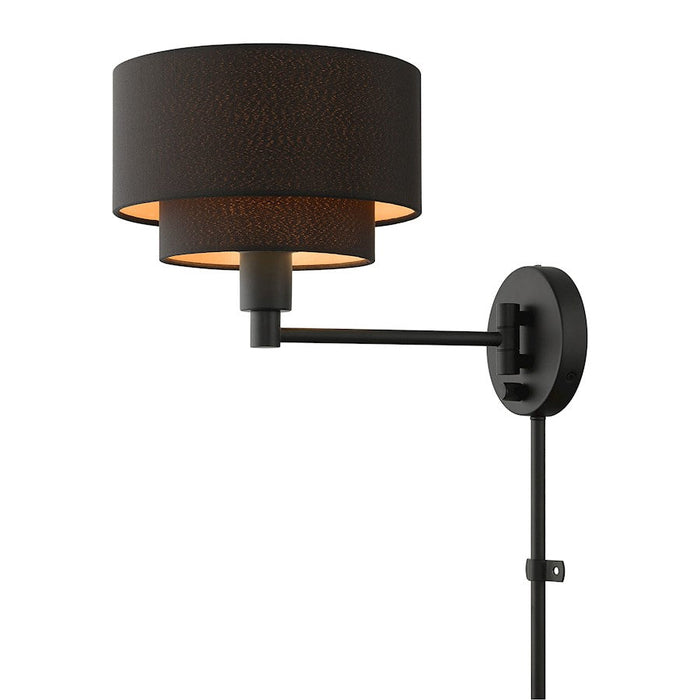 Livex Sentosa 1 Light Swing Arm Wall Lamp, Black/Orange Fabric Inside