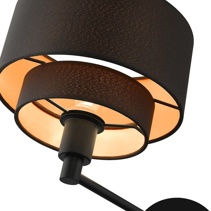 Livex Sentosa 1 Light Swing Arm Wall Lamp, Black/Orange Fabric Inside