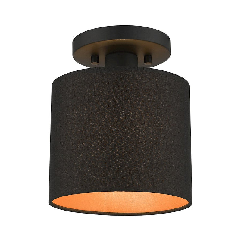Livex Sentosa 1 Light Petite Semi-Flush Mount, Black/Black/Orange - 45084-04