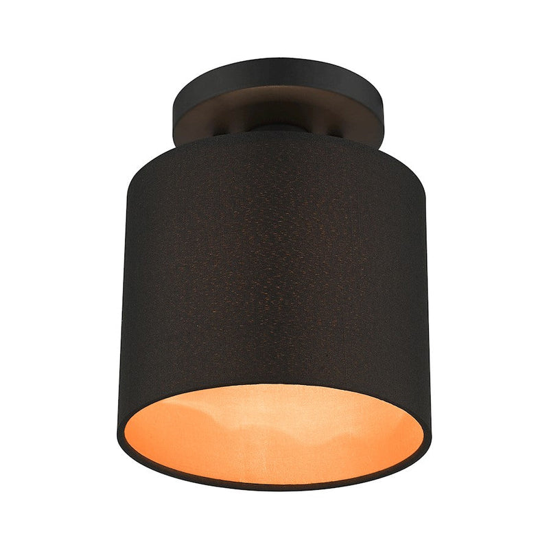 Livex Sentosa 1 Light Petite Semi-Flush Mount, Black/Black/Orange
