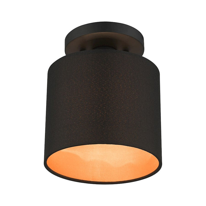 Livex Sentosa 1 Light Petite Semi-Flush Mount, Black/Black/Orange