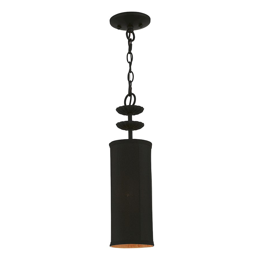 Livex Winchester 1 Light Mini Pendant, Black/Black/Orange Fabric - 45121-04