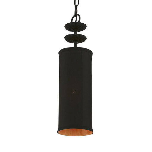 Livex Winchester 1 Light Mini Pendant, Black/Black/Orange Fabric