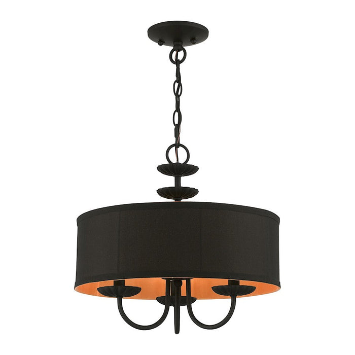 Livex Winchester 3 Light Pendant Chandelier, Black/Black/Orange