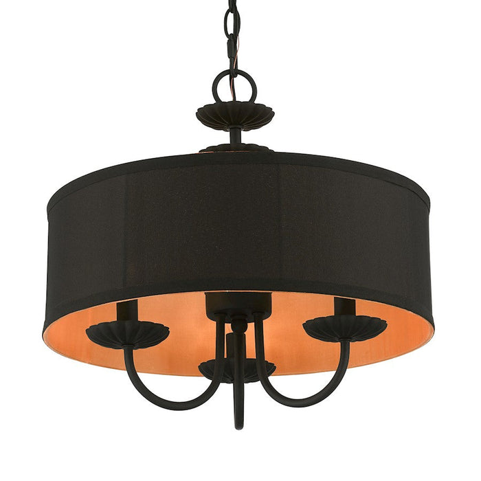 Livex Winchester 3 Light Pendant Chandelier, Black/Black/Orange