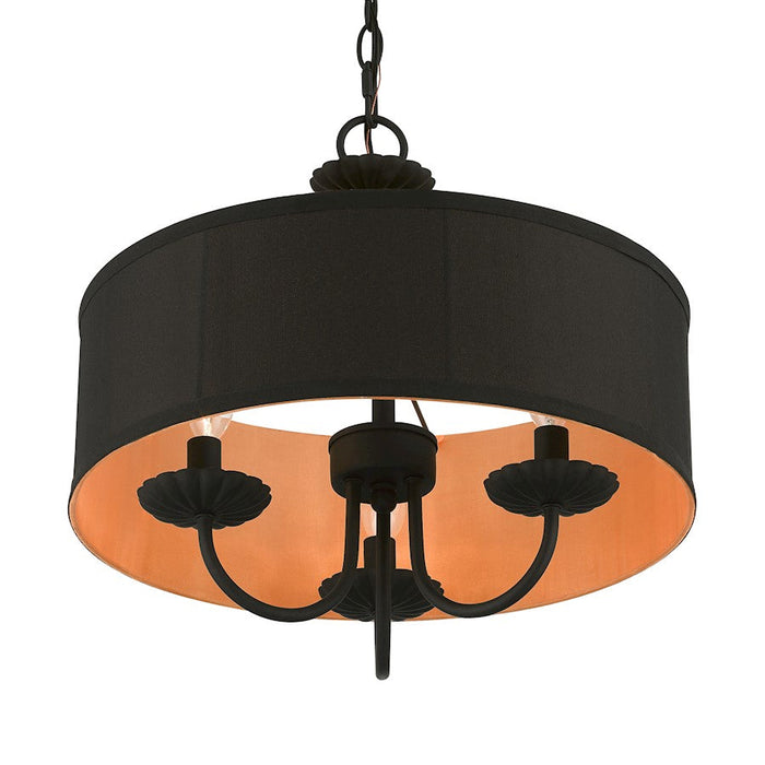 Livex Winchester 3 Light Pendant Chandelier, Black/Black/Orange