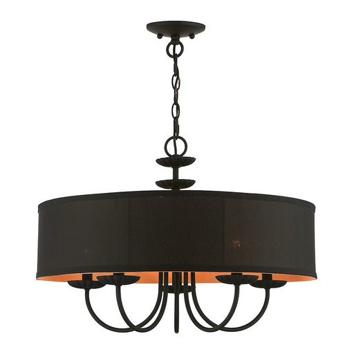 Livex Winchester 5 Light Pendant Chandelier, Black/Black/Orange - 45125-04