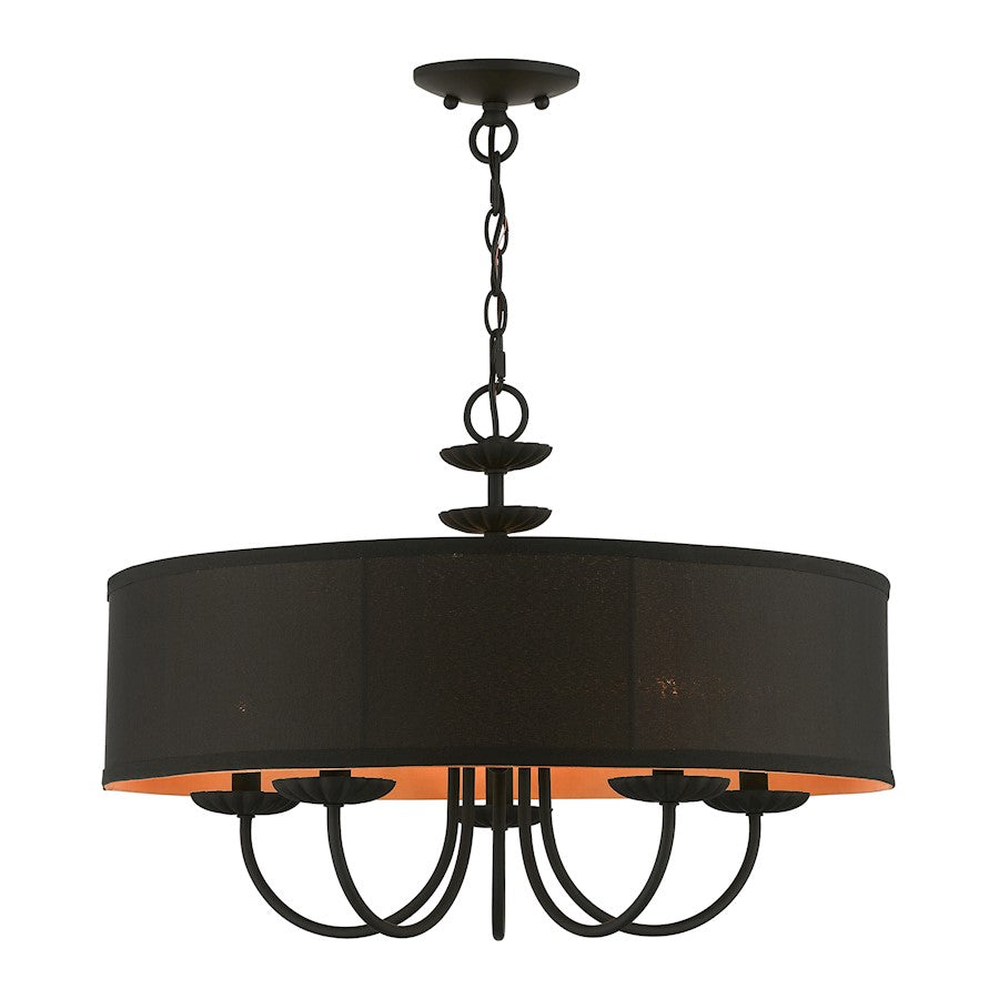 Livex Winchester 5 Light Pendant Chandelier, Black/Black/Orange - 45125-04