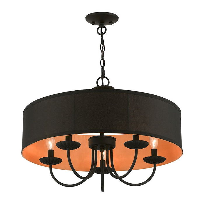 Livex Winchester 5 Light Pendant Chandelier, Black/Orange