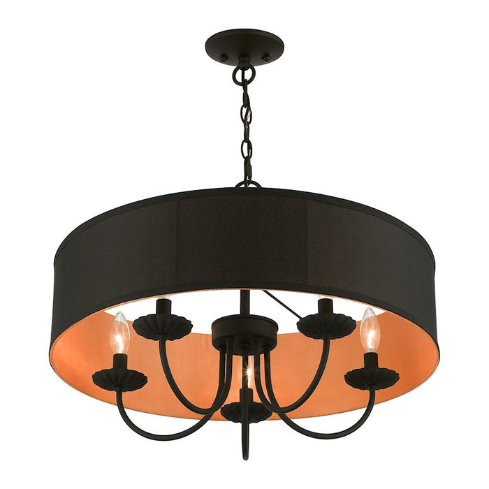 Livex Winchester 5 Light Pendant Chandelier, Black/Orange