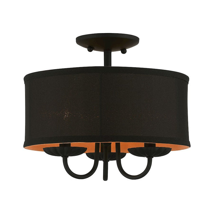 Livex Winchester 3 Light 13" Semi-Flush, Black/Black/Orange Fabric - 45127-04