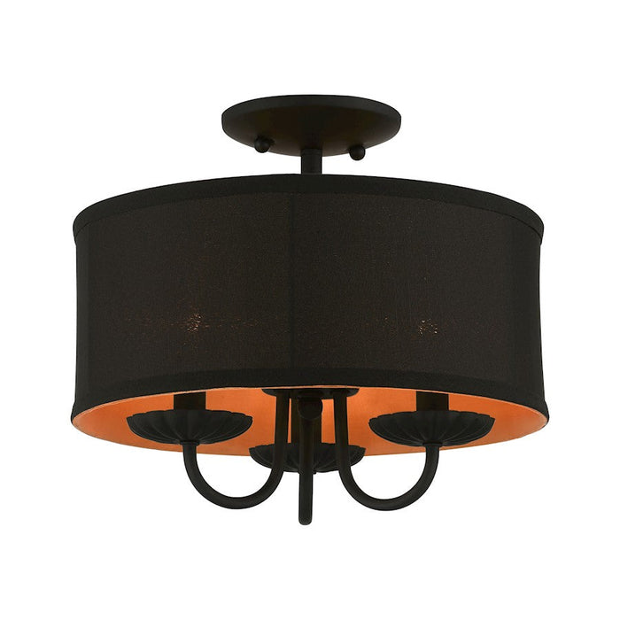 Livex Winchester 3 Light Semi-Flush, Black/Black/Orange Fabric