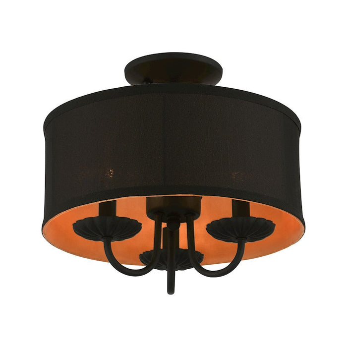 Livex Winchester 3 Light Semi-Flush, Black/Black/Orange Fabric