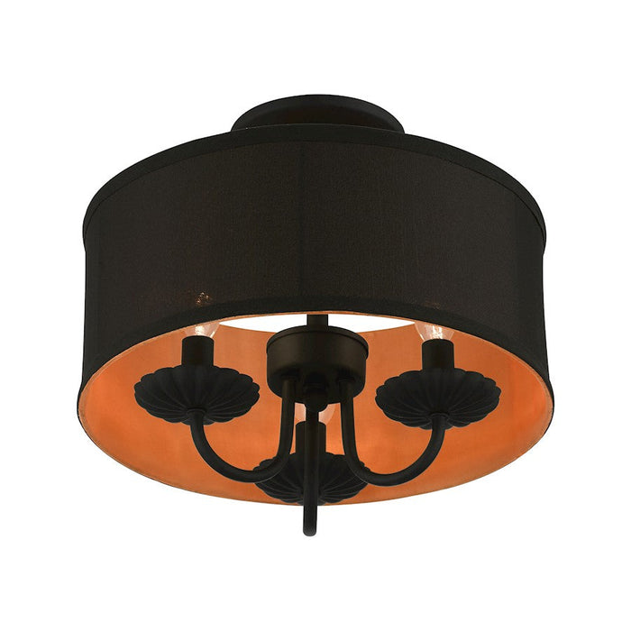 Livex Winchester 3 Light Semi-Flush, Black/Black/Orange Fabric