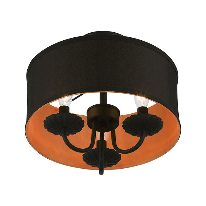 Livex Winchester 3 Light Semi-Flush, Black/Black/Orange Fabric