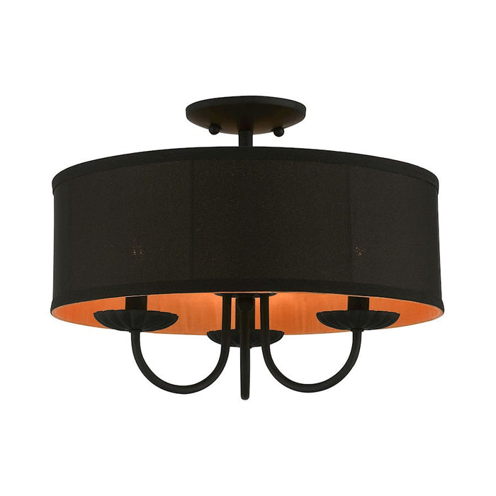 Livex Winchester 3 Light 16" Semi-Flush, Black/Black/Orange Fabric - 45129-04