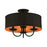 Livex Winchester 3 Light Semi-Flush, Black/Black/Orange Fabric