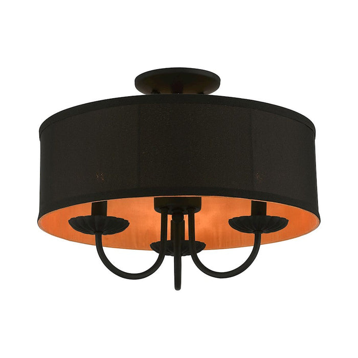 Livex Winchester 3 Light Semi-Flush, Black/Black/Orange Fabric