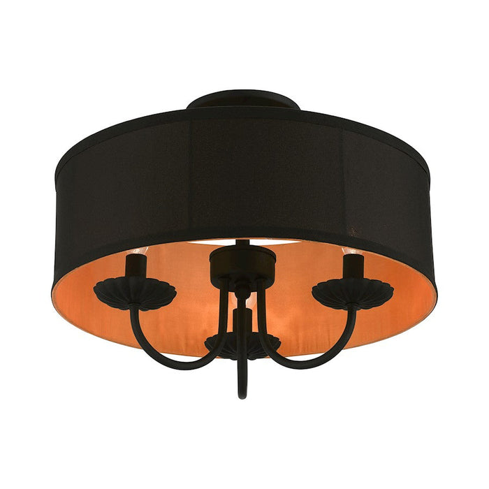 Livex Winchester 3 Light Semi-Flush, Black/Black/Orange Fabric