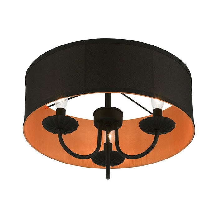 Livex Winchester 3 Light Semi-Flush, Black/Black/Orange Fabric