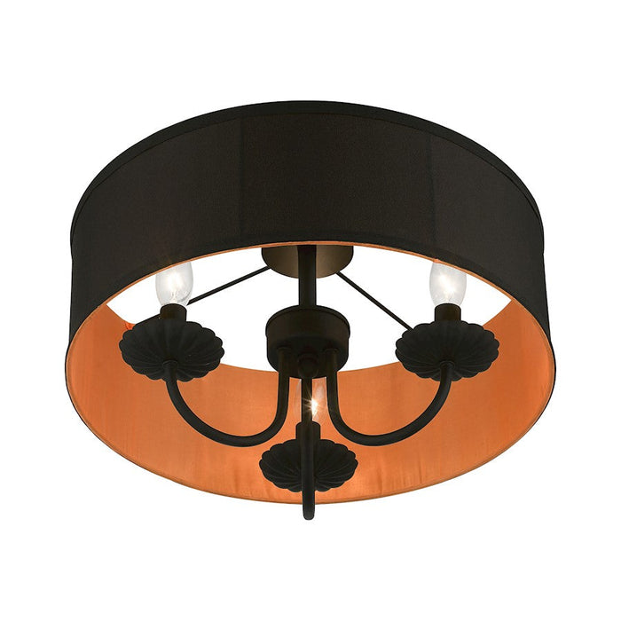 Livex Winchester 3 Light Semi-Flush, Black/Black/Orange Fabric