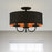 Livex Winchester 3 Light Semi-Flush, Black/Black/Orange Fabric