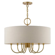 Livex Burnett 7 Light Pendant Chandelier, Gold/White/Ash-Gray Fabric - 45427-48