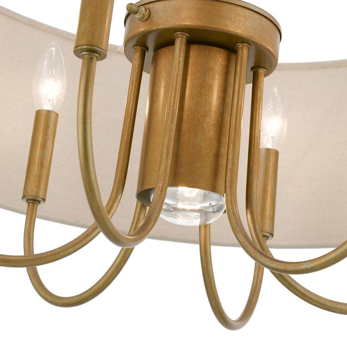 Livex Burnett 7 Light Pendant Chandelier, Gold/White/Ash-Gray Fabric