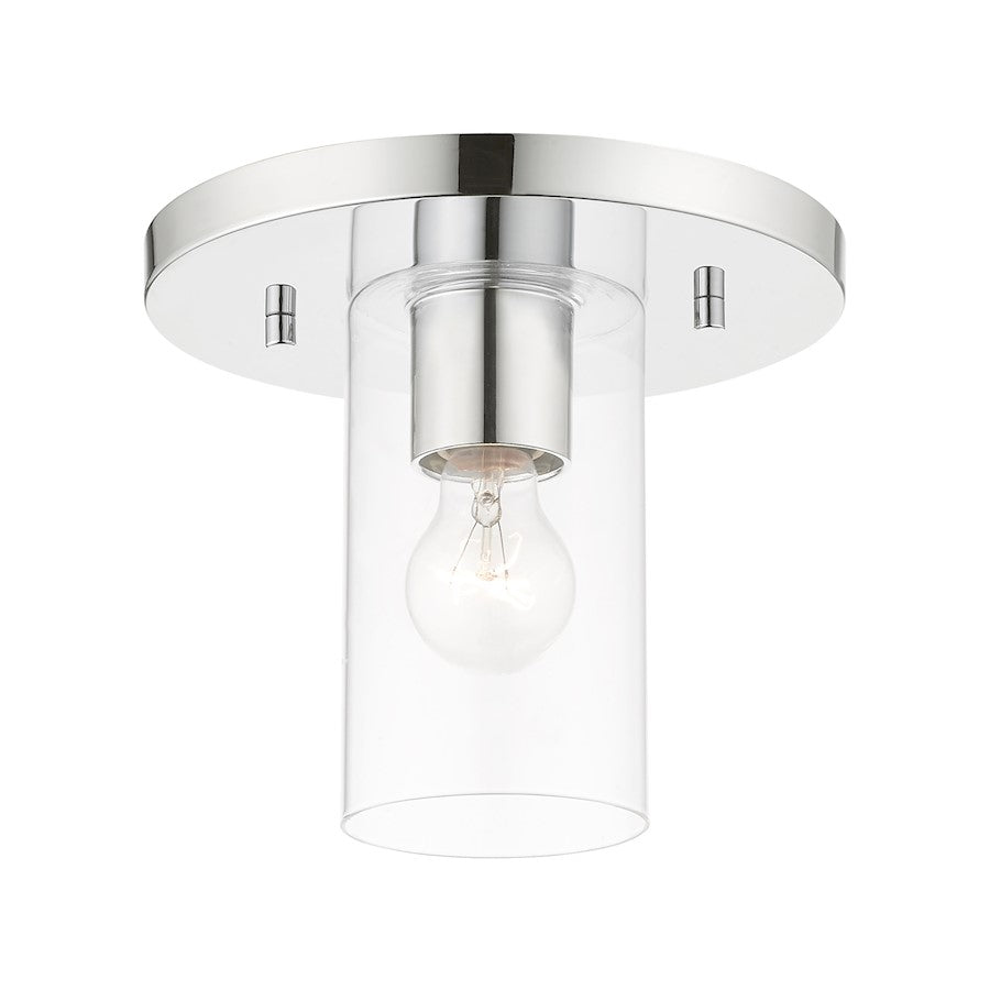 Livex Zurich 1 Light Flush Mount , Polished Chrome/Clear Glass - 45471-05