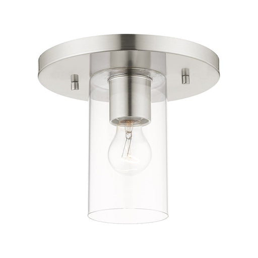 Livex Zurich 1 Light Flush Mount , Brushed Nickel/Clear Glass - 45471-91
